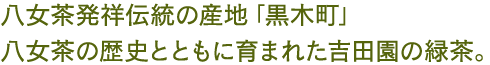 八女茶発祥伝統の産地「黒木町」八女茶の歴史とともに育まれた吉田園の緑茶。